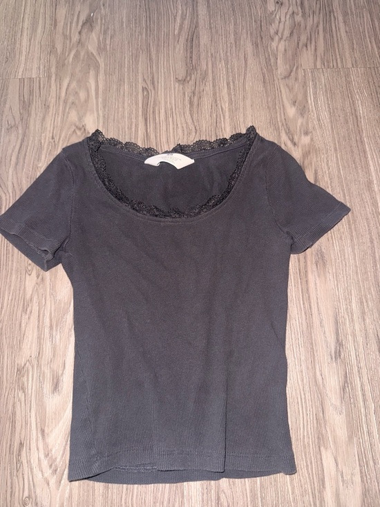 H&M Tops - H&M Black Lace-Trim Scoop Neck Short Sleeve Top